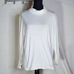 Talbots Woman White Long Sleeve Cotton Mock Neck Ribbed Pullover Top Size 1X